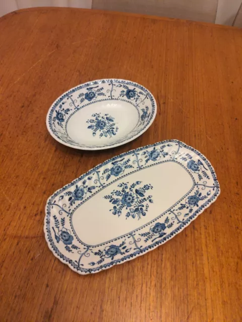 johnson bros Blue Indies Sandwich Plate And Oval Bowl Unused Made In England