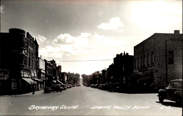 Spring Valley Minnesota MN ~ Broadway South ~ Red Owl ~ Coca-Cola ~ 1940s RPPC
