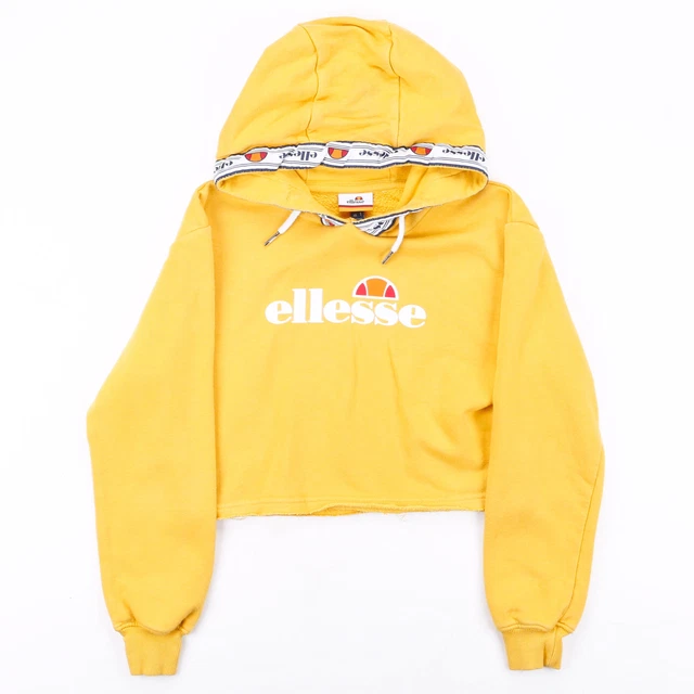 Felpa con cappuccio da donna Ellesse giallo tagliato pullover semplice grande logo M