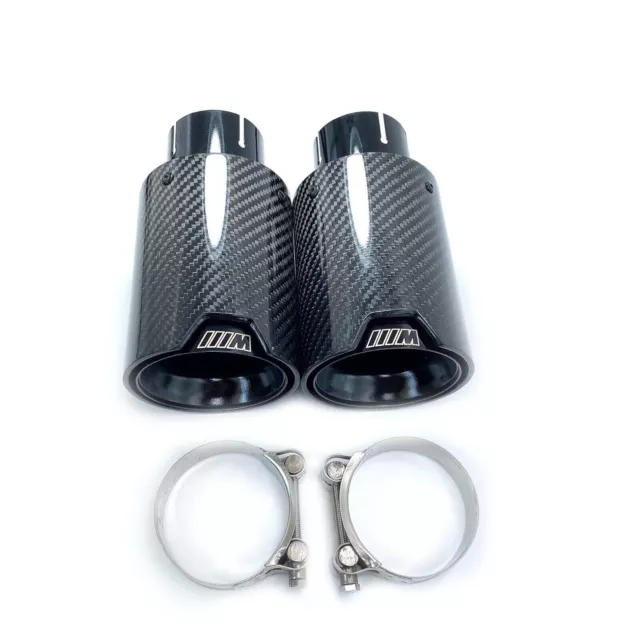 ID 63mm Glossy Black Carbon Fiber Exhaust Tip Fit For M Performance Pipes 2