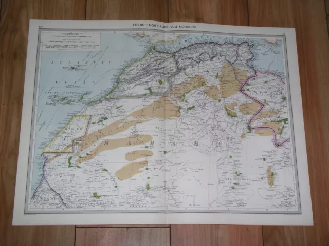 1908 Antique Map Of Northwestern Africa Morocco Algeria Tunisia Sahara Canary