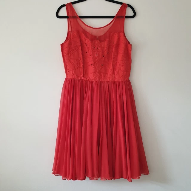REISS DRESS SIZE Large 12 Peacock Red Viscose Silk Embroidered Sleeveless  Lined 19.36 - PicClick UK