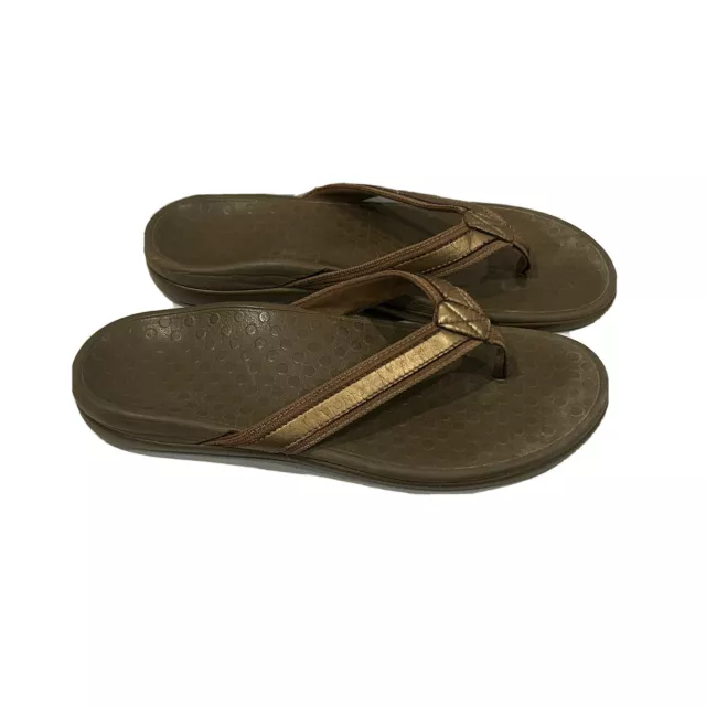 Vionic Womens Size 9 Tide II Toe Post Sandals Pewter Bronze Flip Flops