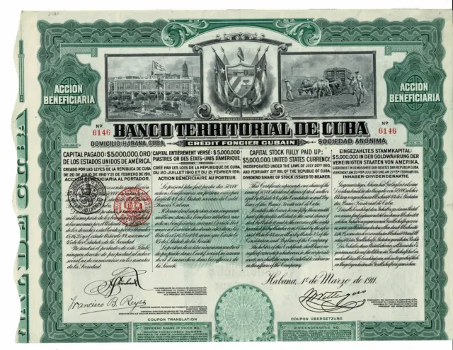 Banco Territorial - Habana 1911 - Accion Beneficiaria