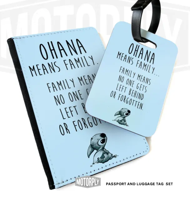 Passport Cover & Luggage Tag - Ohana Means Family - Blue - 626 Gift Hawaii Lilo