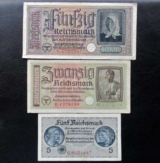 Lot of 50,5,20 WW2 REICHSMARK NAZI GERMANY CURRENCY GERMAN BANKNOTES