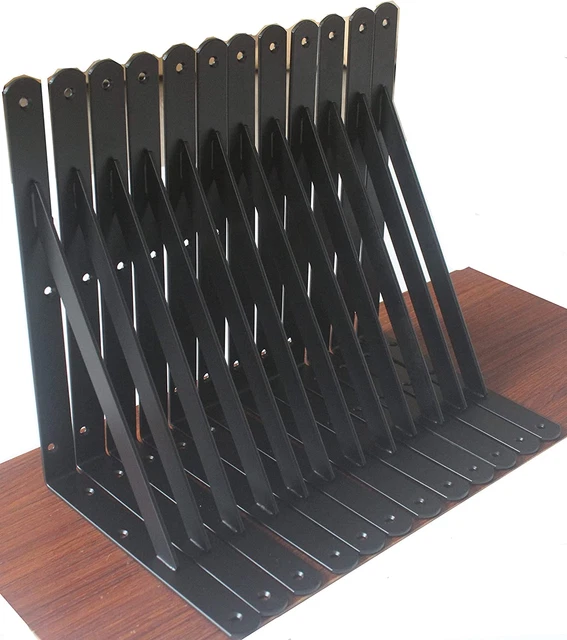 12 Pack L10" X H 8" Black Heavy Duty Shelf Brackets Screws Metal Shelf Brackets