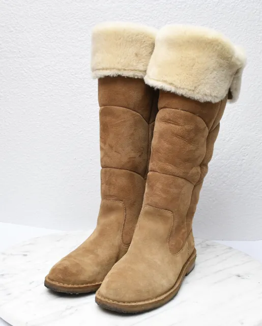 UGG Samantha Suede Sheepskin Pull On Over the Knee Chestnut Boots Womens Sz 9