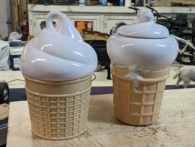 2 Vintage Ice Cream Cone Cookie Jars McCoy USA #159 & Ceramic Japan Vanilla