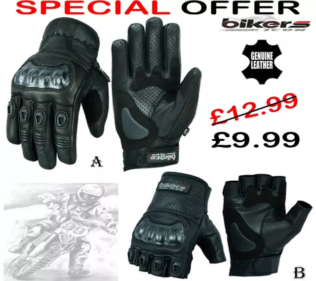 Mens Summer Perforated Hard Knuckl Motorbike Motorcycle Motocross Leather Gloves