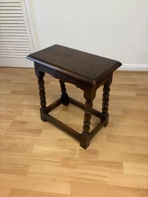 Vintage Solid Oak Wood Old Charm Style Side Table Stool Wit Bobbin Turned Design