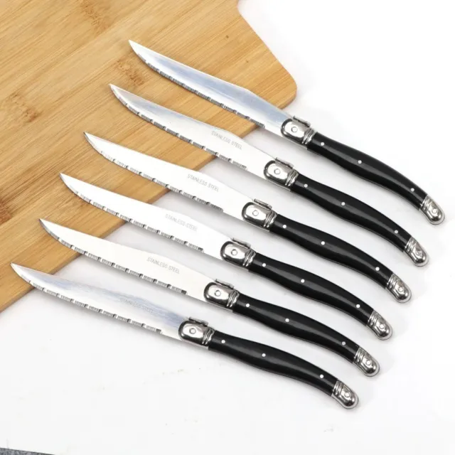 6Pcs Stainless Steel Laguiole Steak Knife Set Beef Serrated Cutlery Dinnerware S