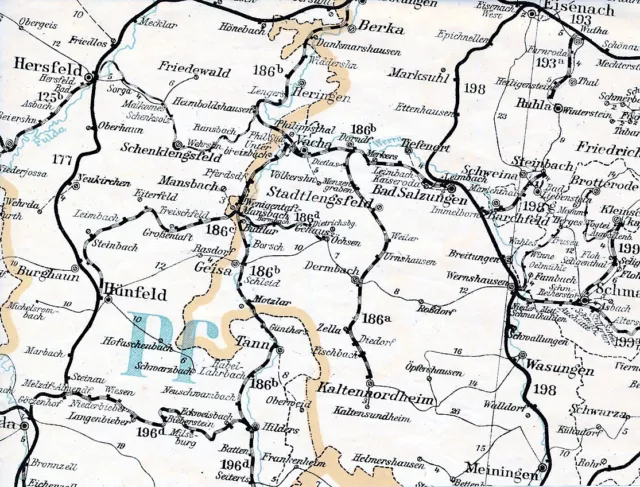 Hünfeld Hersfeld Tann Hilders 1929 orig.Post-Leitkarte (Teil) Salzungen Wasungen