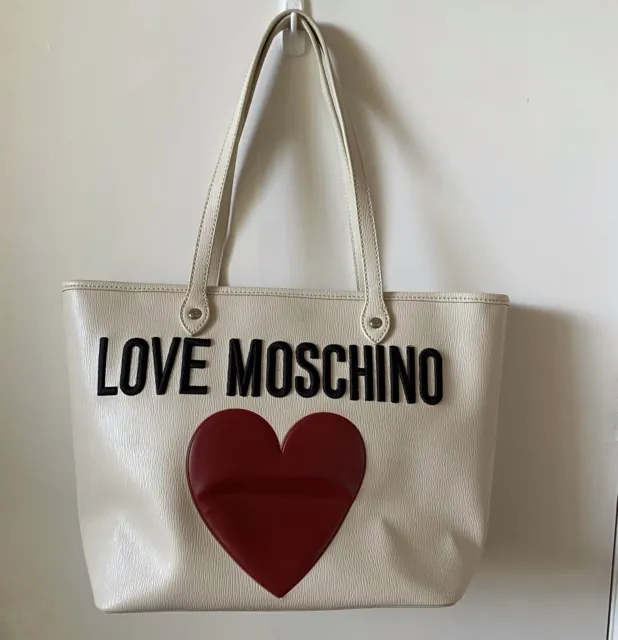 Love Moschino white tote bag red heart