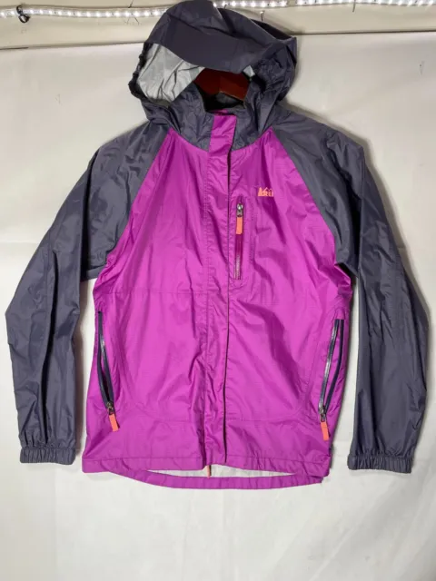 REI Windbreaker Hoodie Raincoat Jacket Youth Size XL Pink Gray Zip Pocket 3139