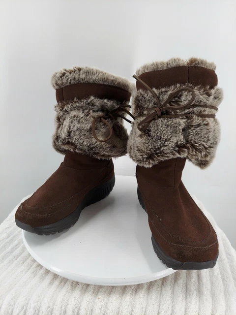 Skechers Shape Ups Faux Fur Lined Winter Boots Size 7.5 Brown Leather 24874 EUC