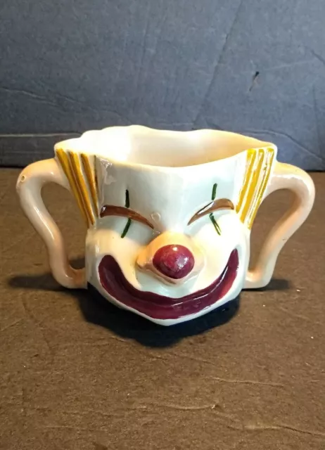 VTG 3D Clown Ceramic/Pottery Two handled Coffee Mug Signed GBD '53 Eyes Closed