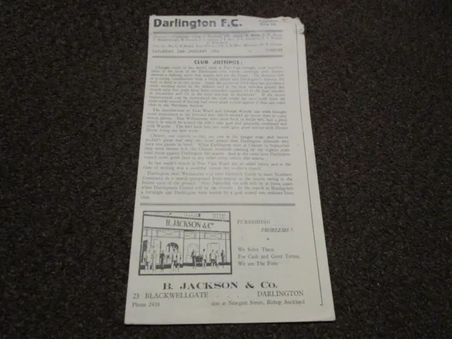 DARLINGTON  v  CHESTER  1952/3  JANUARY 24th  FOOTBALL PROGRAMME