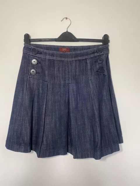 Oasis Jeans Denim Flare Skirt Short Pleats Button Detail All Seasons Cotton UK12