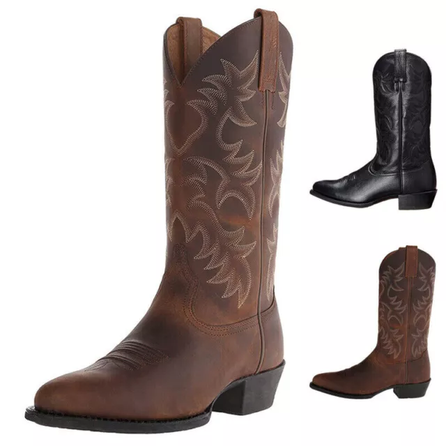 MEN WOMEN MID-CALF Boots Handmade Retro Western Cowboy Boots Riding ...