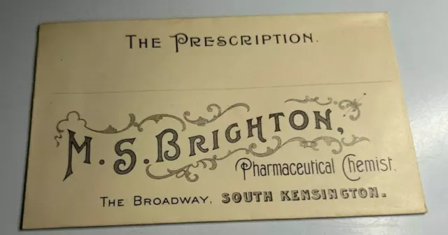 Antique Prescription Envelope Salesman's Sample M Brighton Chemist S Kensington