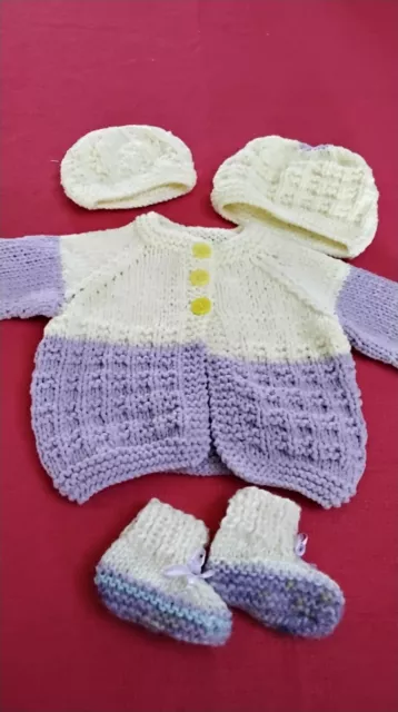 Hand knitted  baby sets Birth to 3 month 17 inch Chest in soft yarn