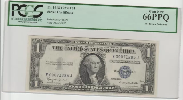 DBR $1 1935-H Silver Gem Fr. 1618 EJ Block Legacy 66 PPQ Serial E 09071285 J