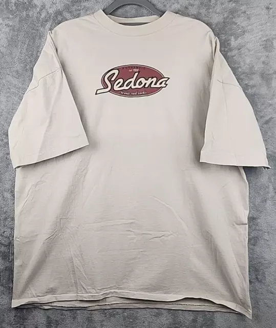 Vintage Oneita Mens Single Stitch T Shirt Sedona Graphic 2XL 90s Biege USA