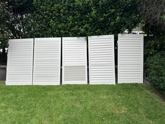 Five White Plantation Shutters - Three 95cm x 165cm, Two 85cm x 164cm