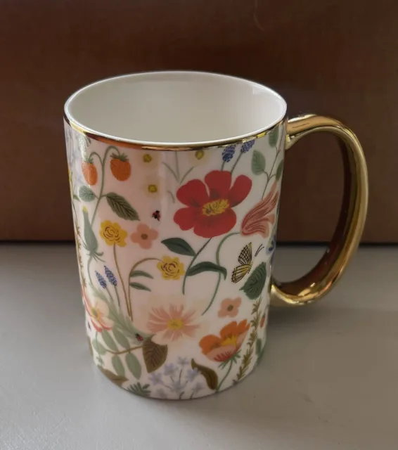 Anthropologie RIFLE PAPER CO. Strawberry Fields Floral Porcelain Coffee Mug Cup