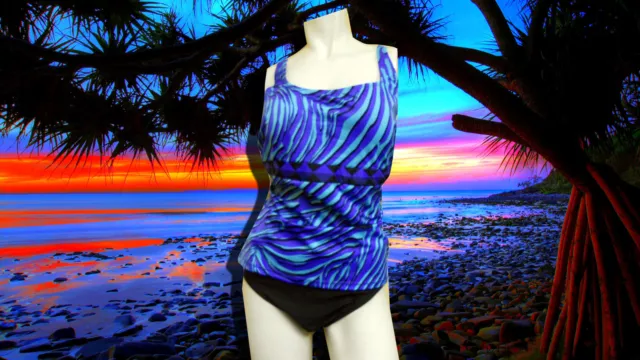 NWT GOTTEX COBALT AND BLACK Madagscar 2 PC TANKINI BATHING SUIT SWIMSUIT SZ- 14