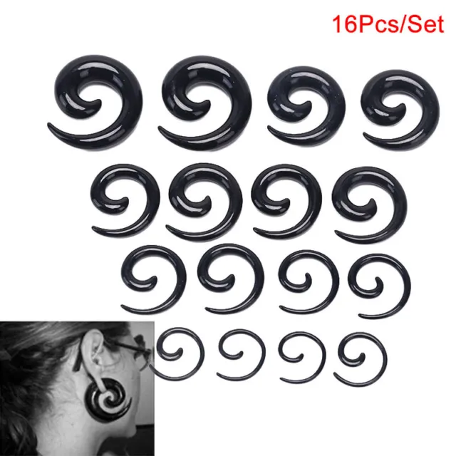 16X/Set Spiral Taper Flesh Tunnel Ear Stretcher Expander Stretching Plug Snai~m'