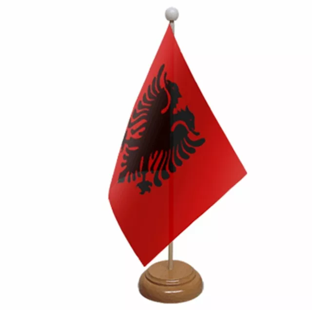 Albania Table Desk Flag & Wooden Base 9" x 6"