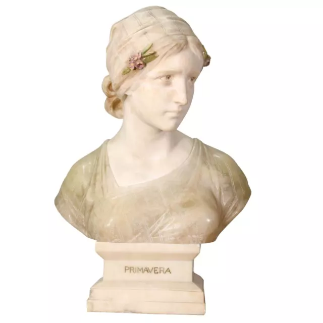 Buste de jeune femme Primavera en marbre et albâtre