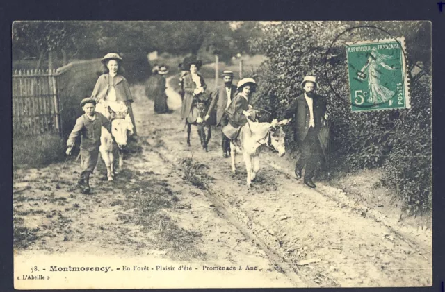 cpa 1911 MONTMORENCY Val d'Oise Summer Pleasure in the Forest Donkey Walk Animated