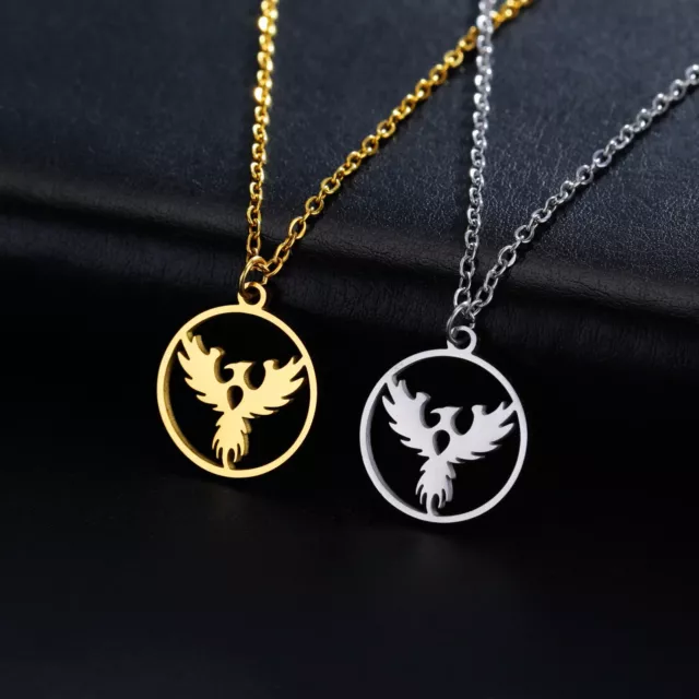 Phoenix Hollow Pendant Necklace for Women Fashion Dove Of Peace Stainless Steel