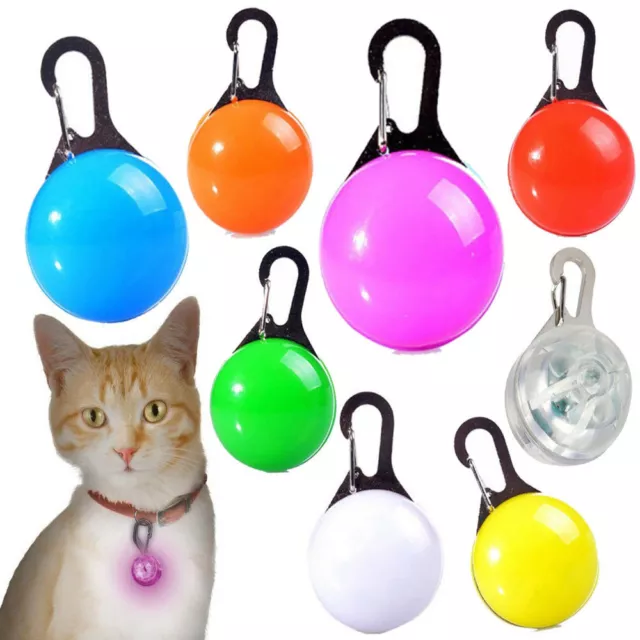 LED Cat Tag Collar Light Up Pet Kitten Flashing See Dark Disc Night Pendant Ball