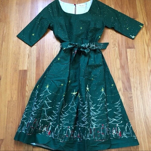 NWT MODCLOTH PALAVA Elsie Green Christmas dress - US 8/UK 12 $74.99 -  PicClick