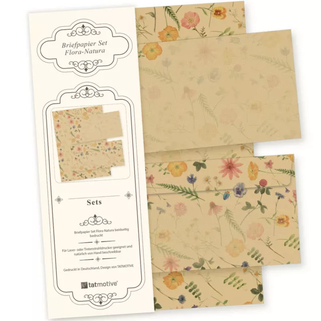 Schönes Briefpapier Set Blumen DIN A4 Motiv Papier Natur optional mit Umschläge