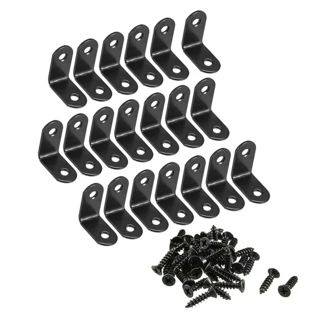 Corner Brace Angle Bracket Fastener L Shape 30mmx30mmx16mm Black Round End 20pcs
