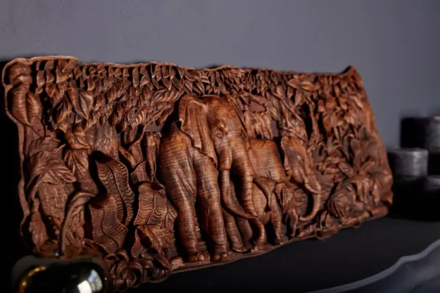 Elefantes regalos Madera tallada Decoración para el hogar arte de la pared...