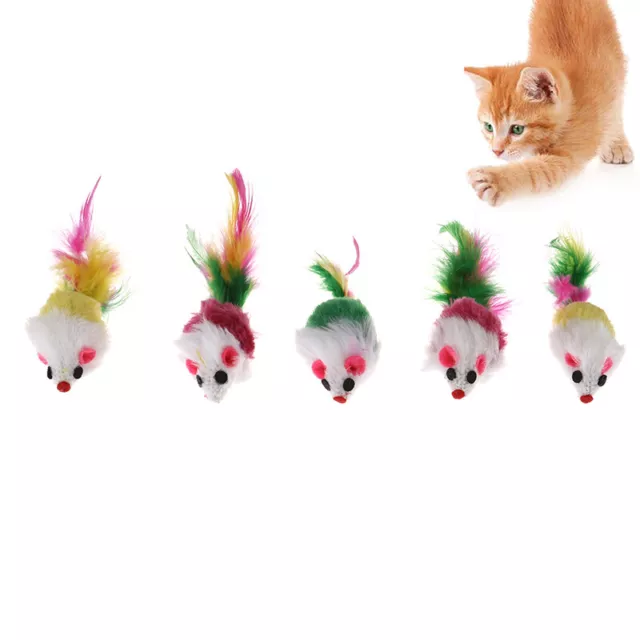 Mini Mouse Pet Cat Interactive Toys Cat Kitten with Colorful Feather Plush Fu_xi