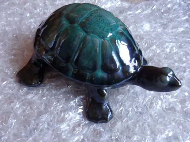 Large Vintage Blue Mountain Pottery Turtle / Tortoise Green / Black Glaze Bmp