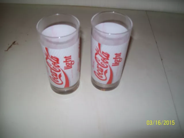 2 Verre Publicite Coca Cola Light Collector Drink Advertising Soda