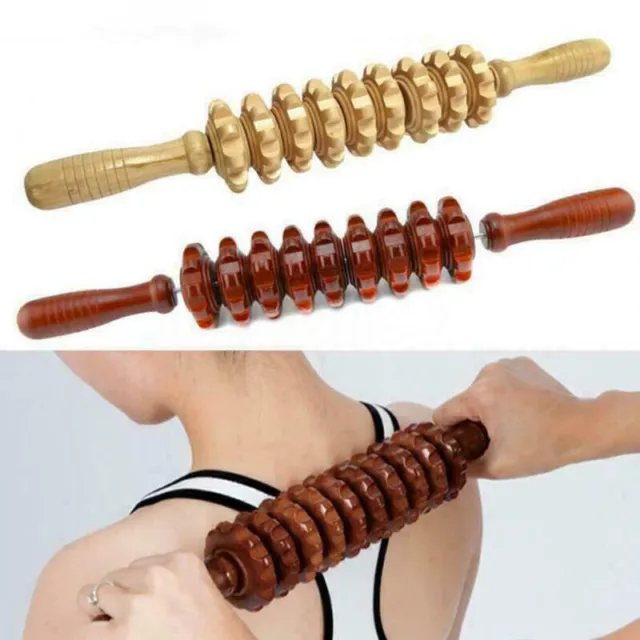 39cm Wood Roller Trigger Point Stick Body Therapy Massager Muscle Relief Tool