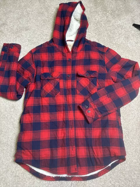 BOSTON TRADER FLANNEL Jacket Red Plaid Flannel Shacket Sherpa Lined SZ ...