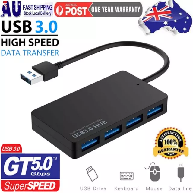 Multi USB3.0 Hub 4 Port High Speed Slim Compact Expansion Smart PortableSplitter