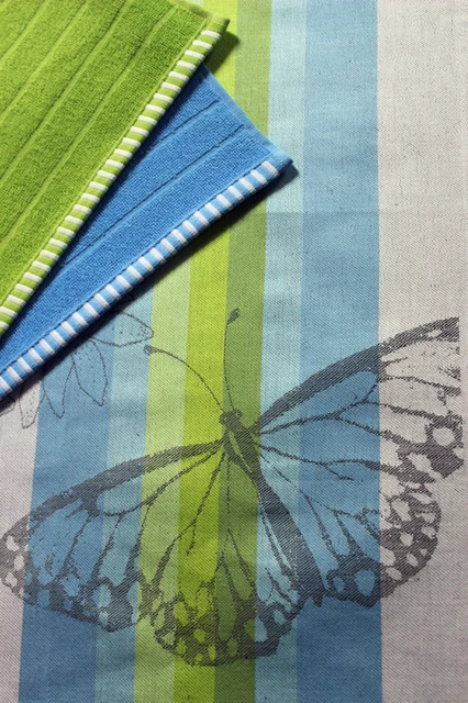 Kracht Geschirr-Küchen-Trockentuch "Schmetterling" Blau-Grün-Grau HL Frottier