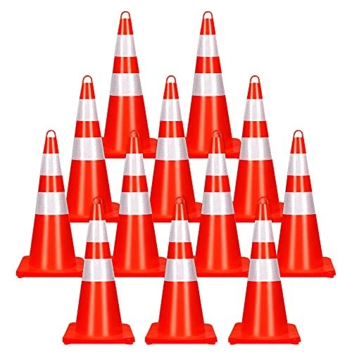 28 Inch Traffic Cones, 12 Pack PVC Plastic Traffic Safety Cones, Orange