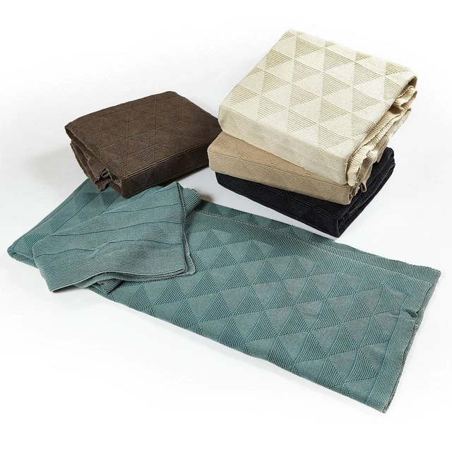 Copriletto Reversibile In Cotone Con Motivo A Rombi E Frange - 127x152 Cm - Colore Blu Navy E Bianco - Per Letto E Divano - 2